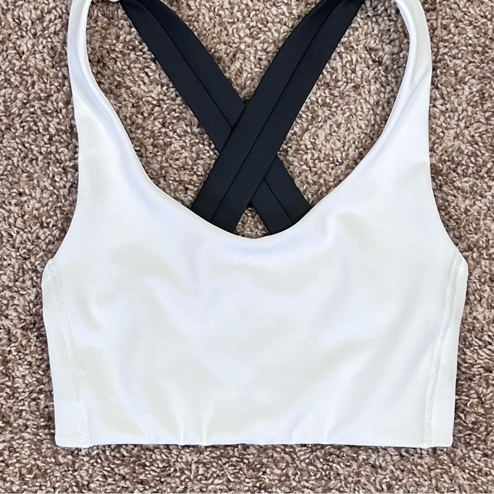 New Balance White and Black Sports Bra - Picture 3 of 9